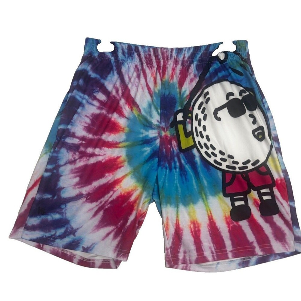 Vic García Tie Dye Graphic Athletic Shorts Smiley Face Unisex Elastic Waist Med
